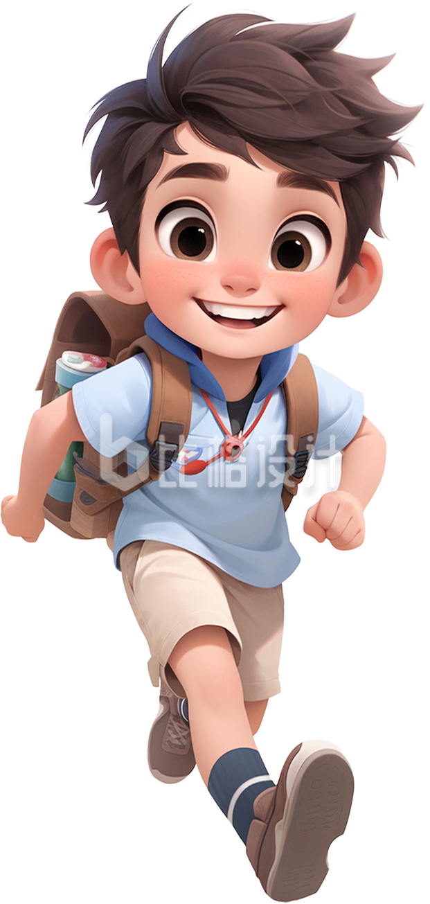 开学季小男孩背着书包跑3D可爱