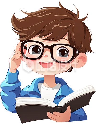 戴眼镜看书的小男孩
