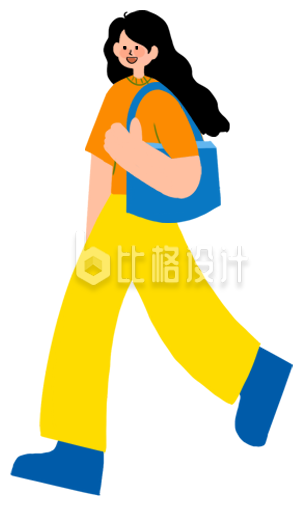 女生行走扁平插画