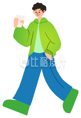 男生行走扁平插画