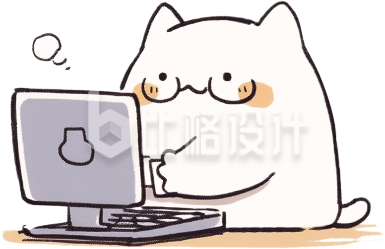 可爱猫咪职场上班敲电脑手绘插画