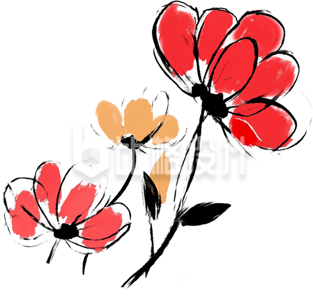 手绘红色水墨风花朵