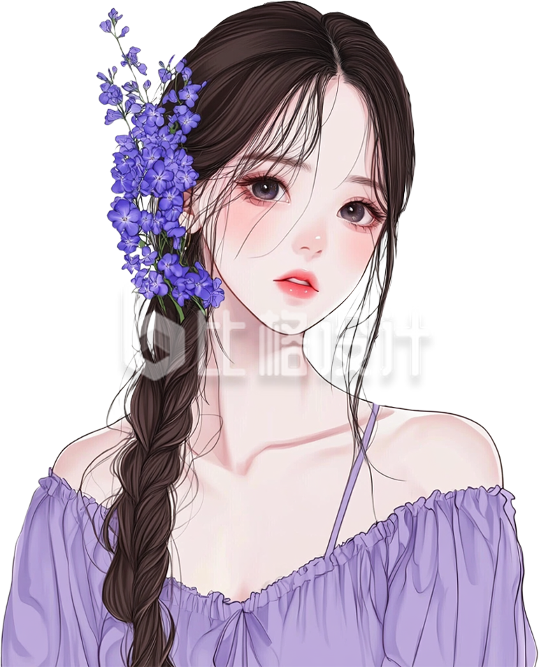 手绘紫色衣服女孩