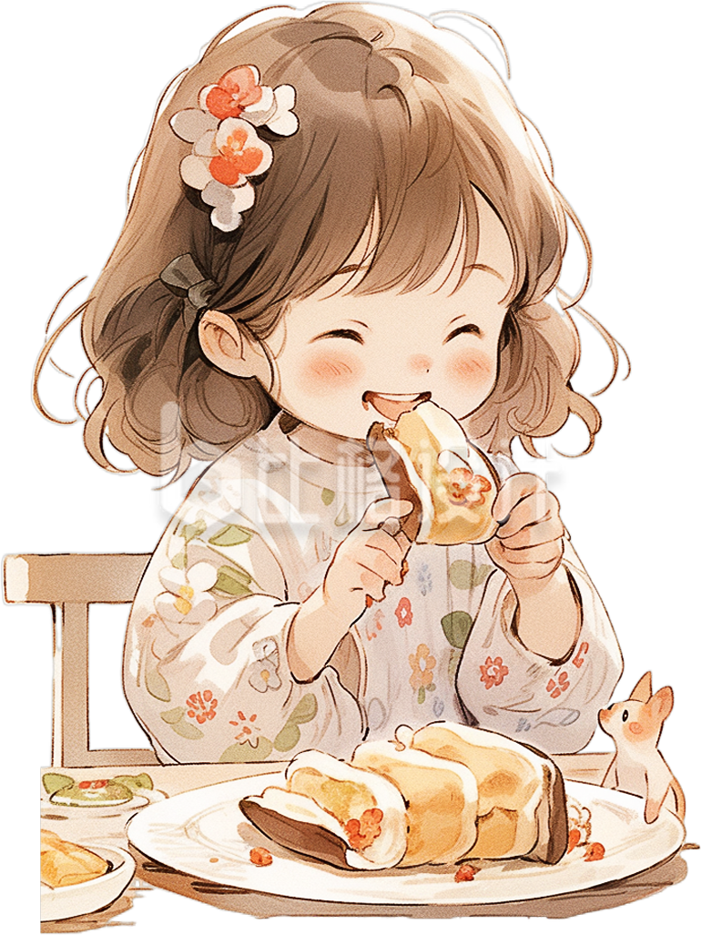 可爱小女孩吃美食插画手绘