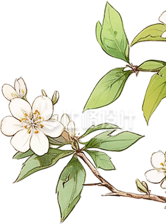 树叶梨花植物手绘