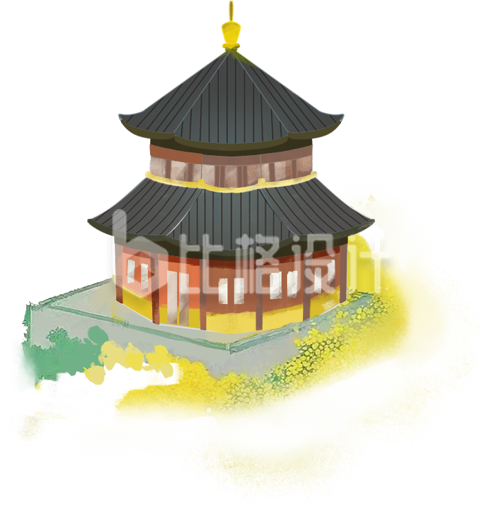 中国风亭子手绘