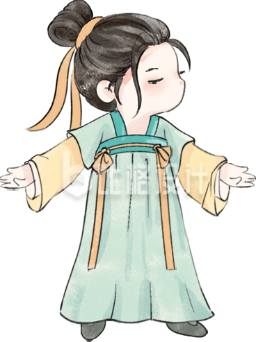 八段锦健身操古风小女孩可爱手绘