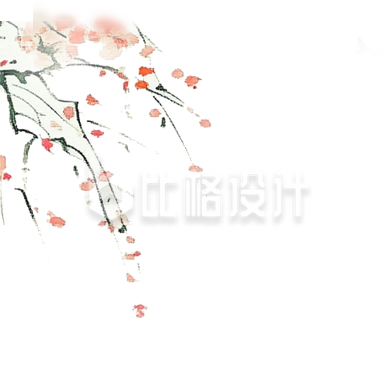 水墨风树枝小花
