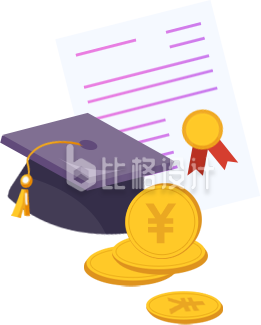 毕业证书学士帽手绘金币插画