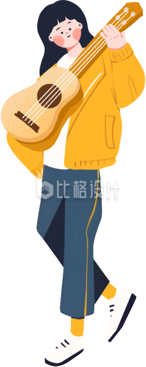 女生弹吉他手绘插画