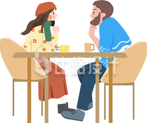 女生男生聊天讨论插画