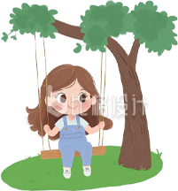 手绘小女孩荡秋千