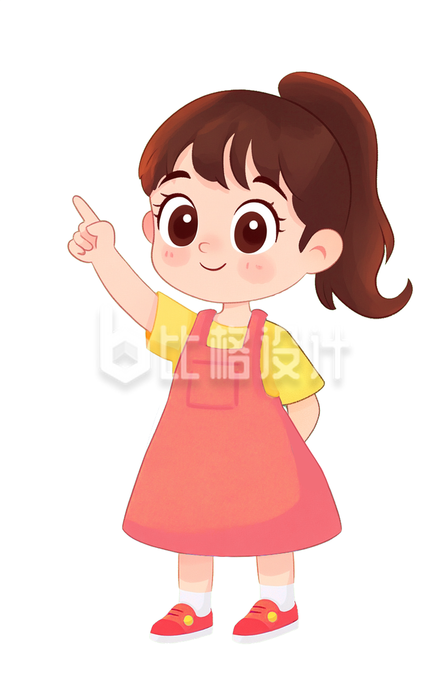 手绘红裙子小女孩