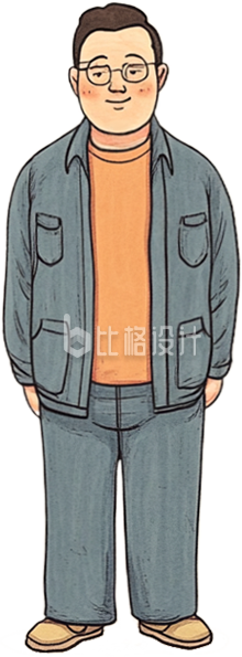 手绘浅蓝色衣服男性
