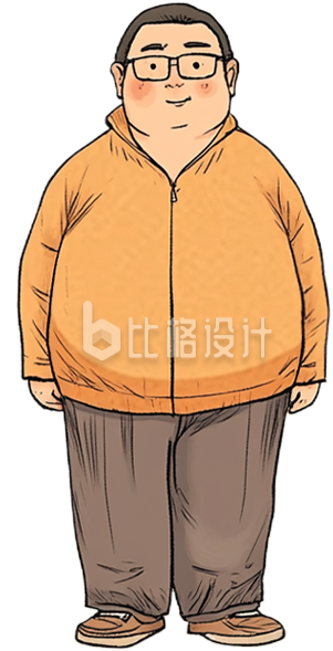 手绘黄衣服肥胖男性
