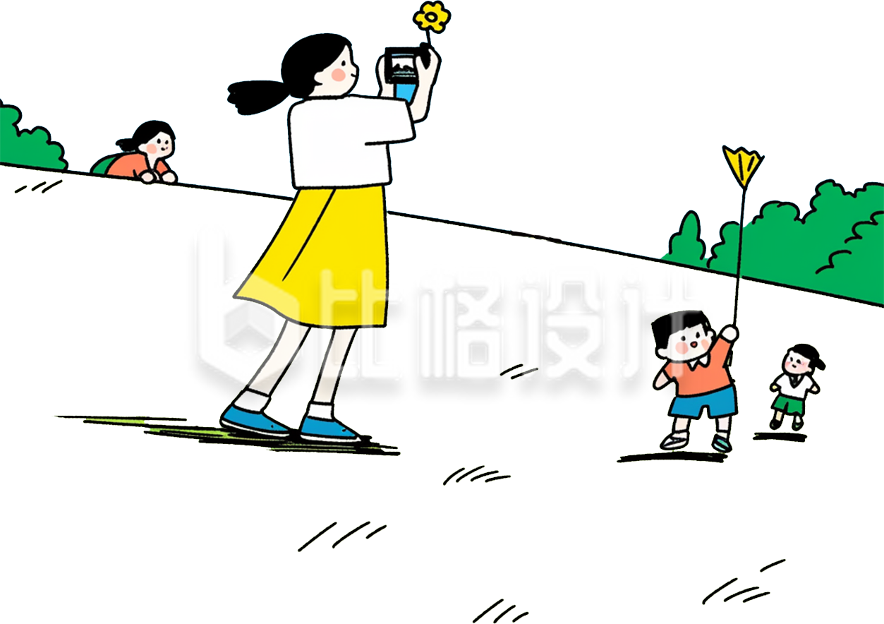 春游拍照打卡场景插画