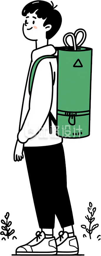 背着露营装备的男孩