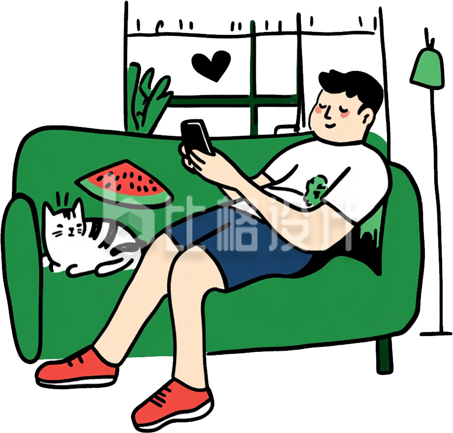 躺在沙发上玩手机的人