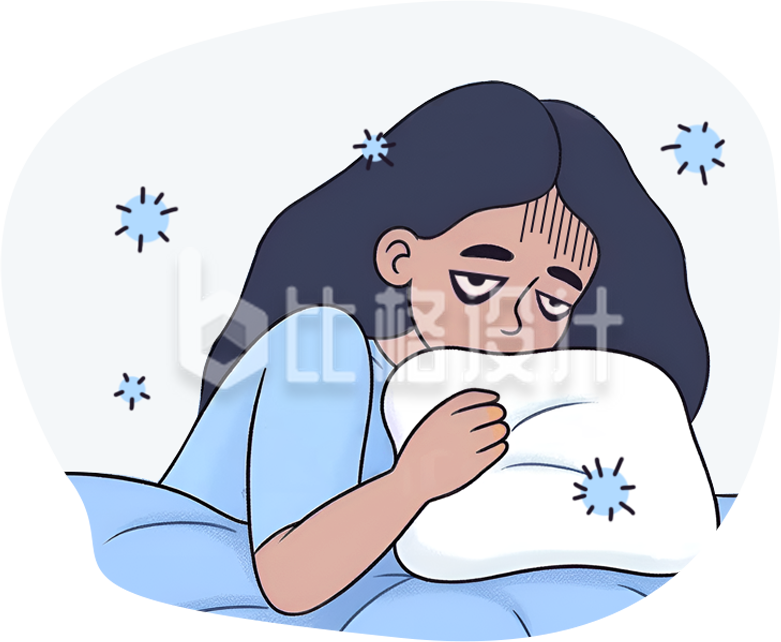 失眠难过小女孩手绘插画
