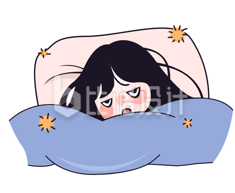 失眠难过小女孩手绘插画