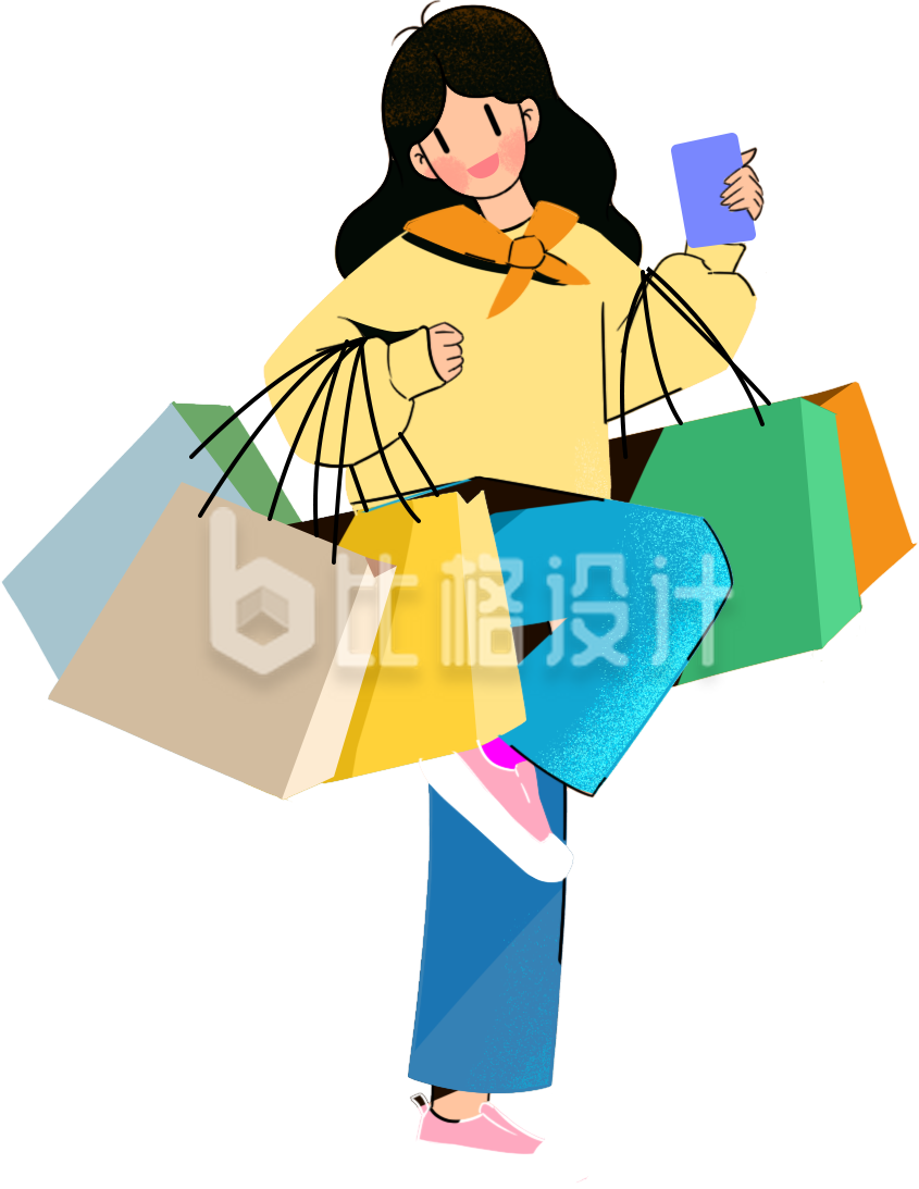 女生购物手绘插画