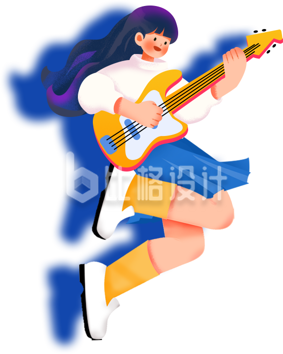 女生弹吉他手绘插画