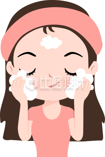 可爱卡通女生洗脸手绘