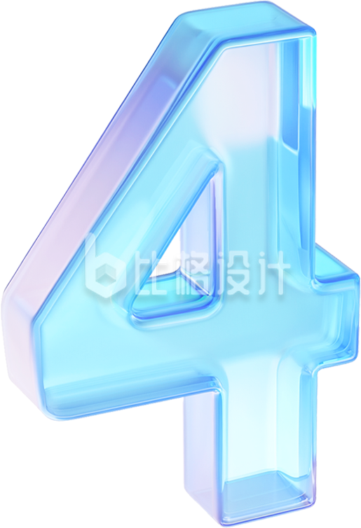 蓝色玻璃质感3D数字4