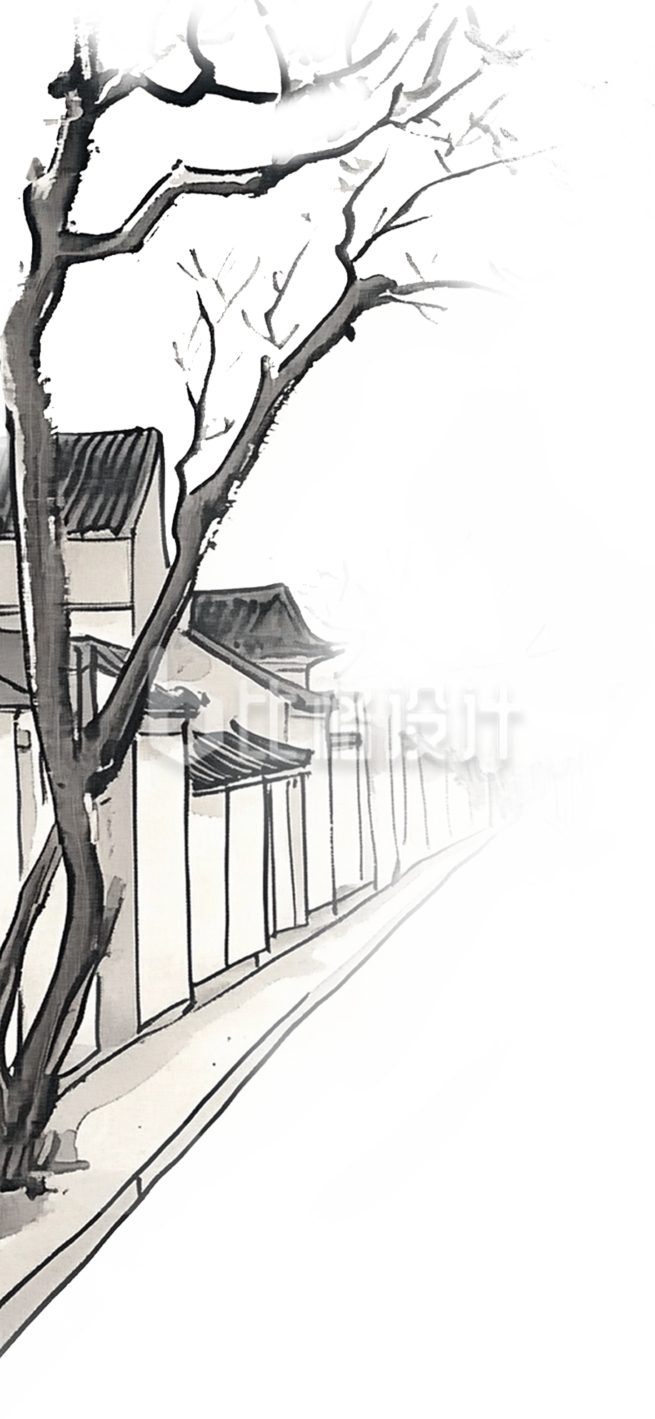 手绘水墨风建筑