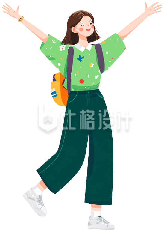 手绘绿衣服女孩