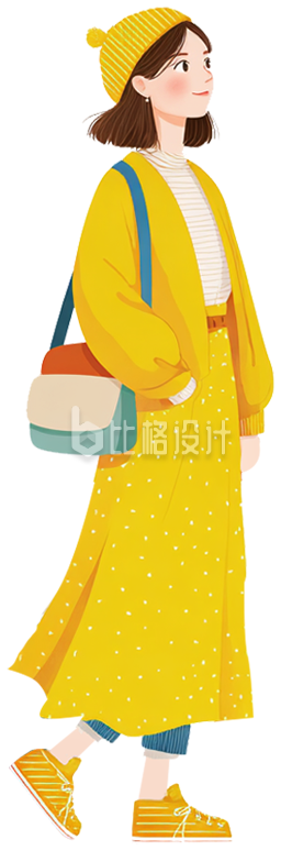 手绘黄色裙子女孩
