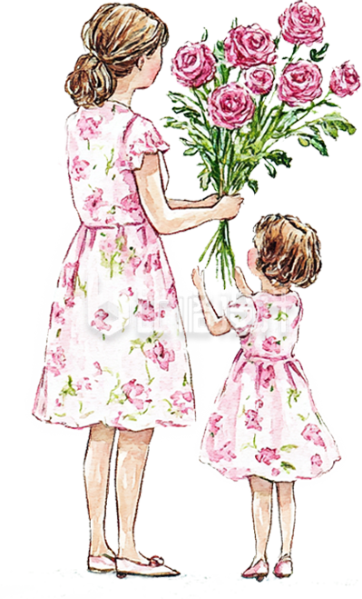手绘粉色裙子母女