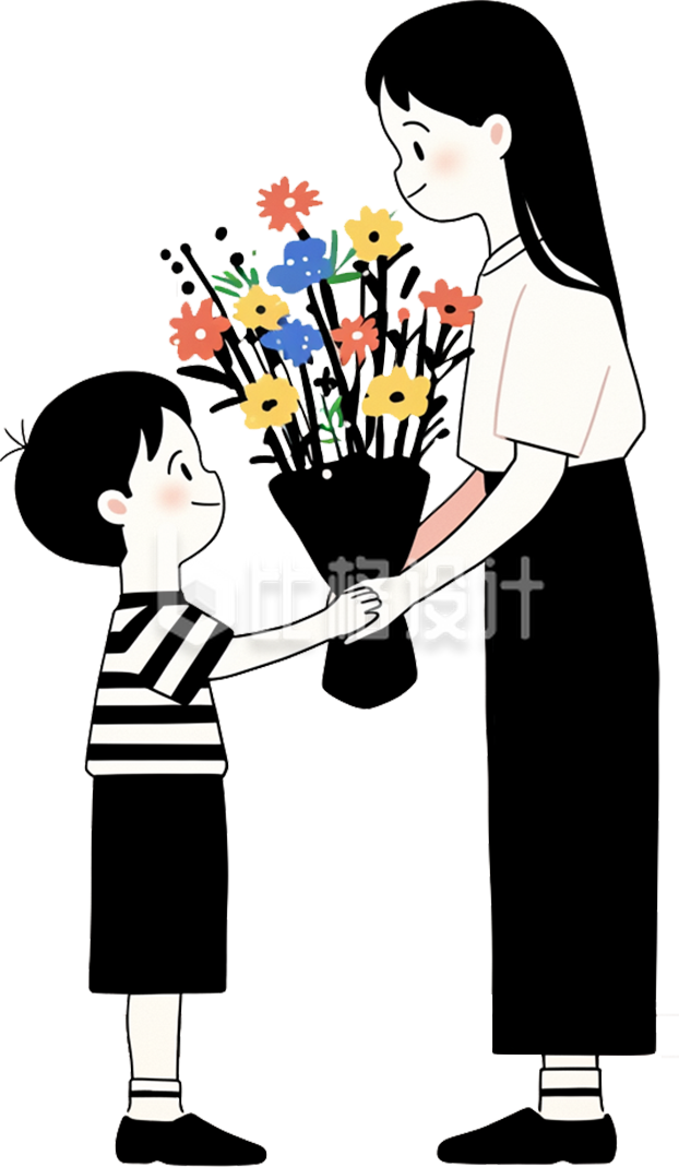 小男孩送给妈妈一束花