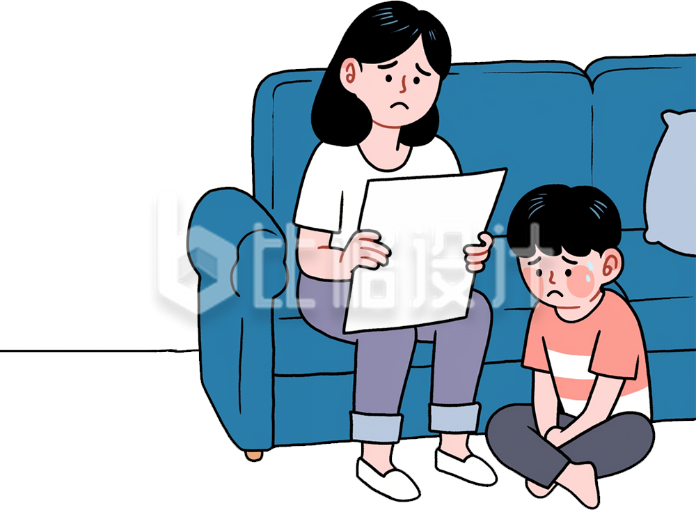 妈妈看着成绩单