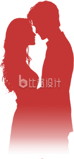 手绘红色情侣剪影