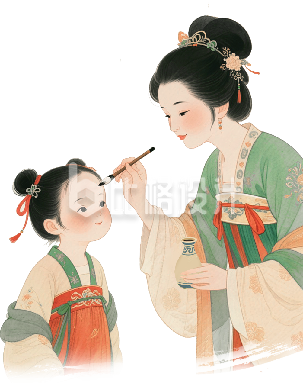 手绘古风母女