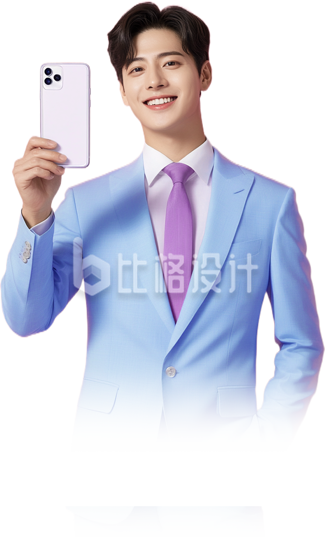 穿蓝色西装的男性