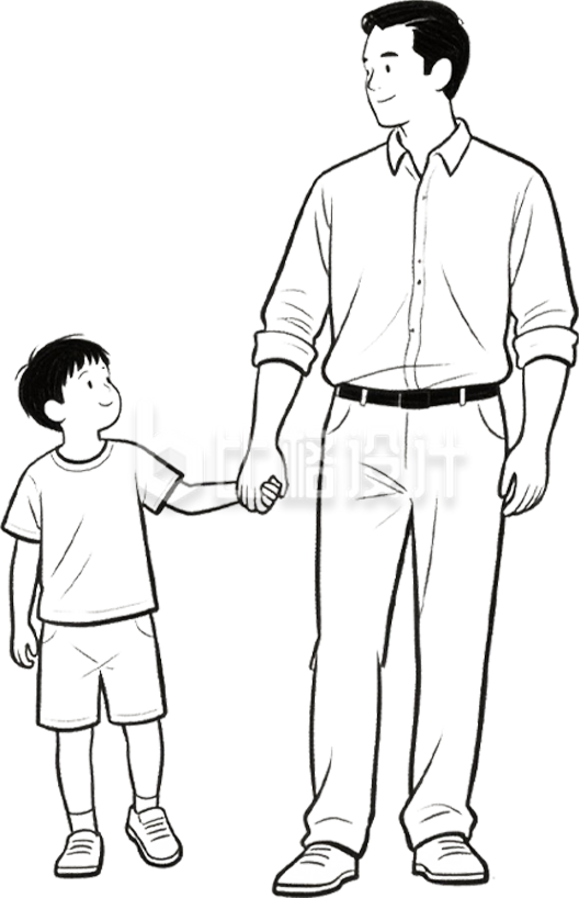 手绘黑白父子线稿