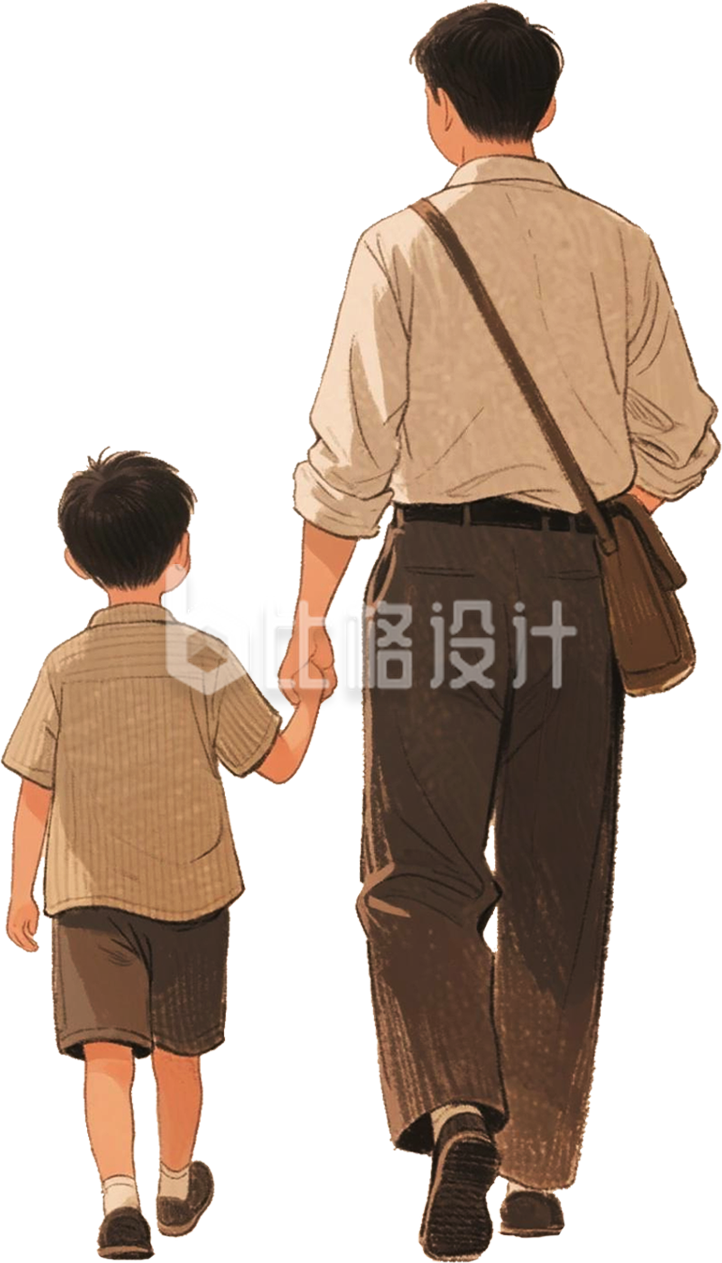 手绘父子背影