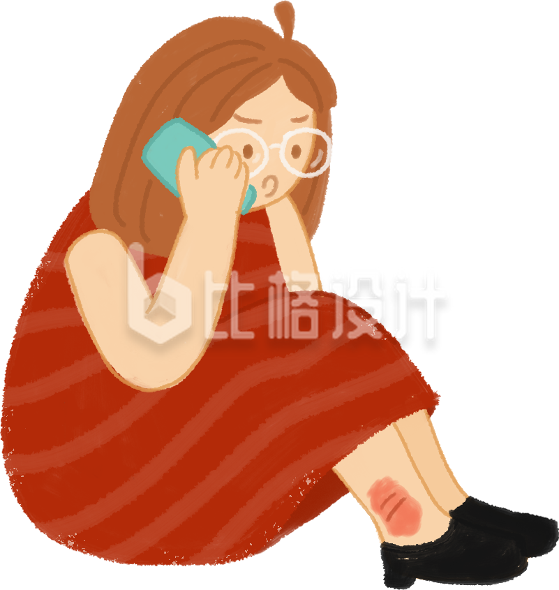 母亲受伤手绘打电话插画
