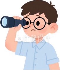 手绘小男孩拿望眼镜