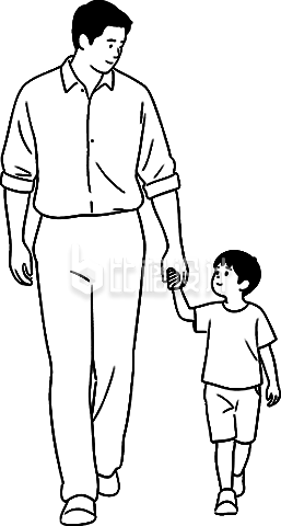 父子牵手线条插画