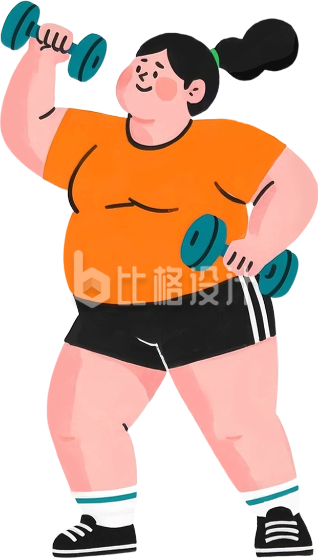 手绘橙色衣服女孩举哑铃锻炼