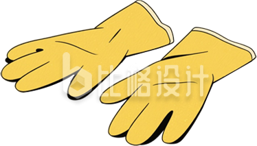 黄色手套保洁手绘