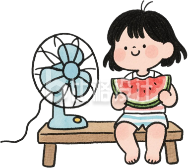 防中暑小女孩吃西瓜手绘