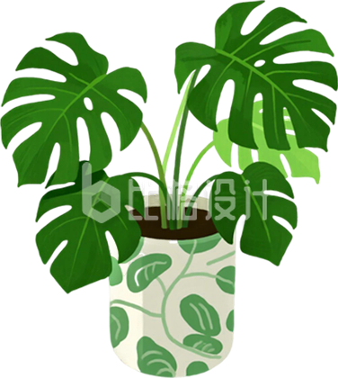 绿色盆栽植物手绘