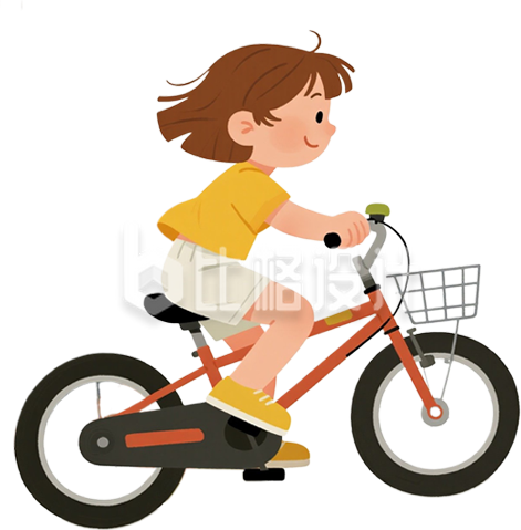 小女孩骑自行车运动手绘