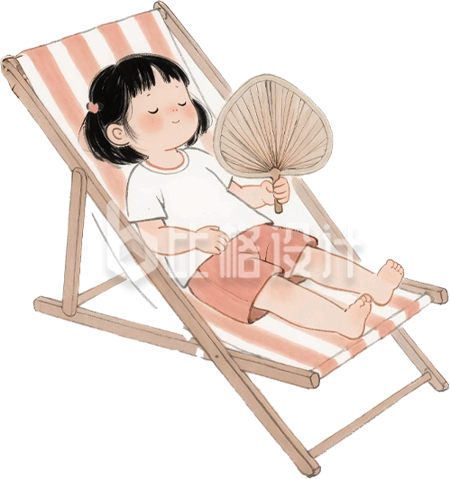 手绘小女孩躺在椅子上