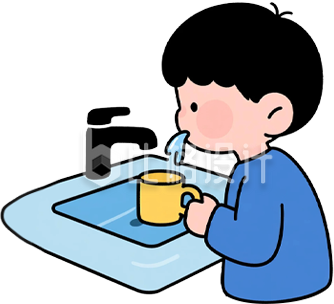 手绘小男孩正在漱口
