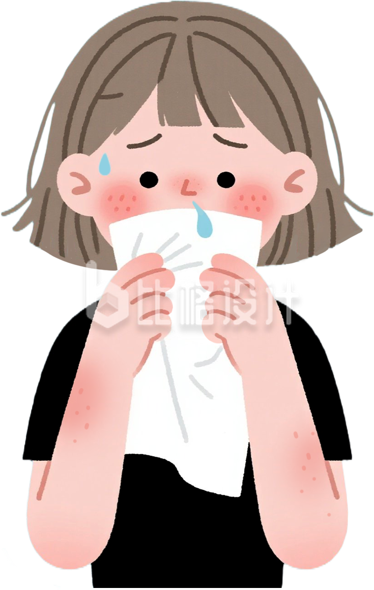 小女孩难受感冒手绘插画